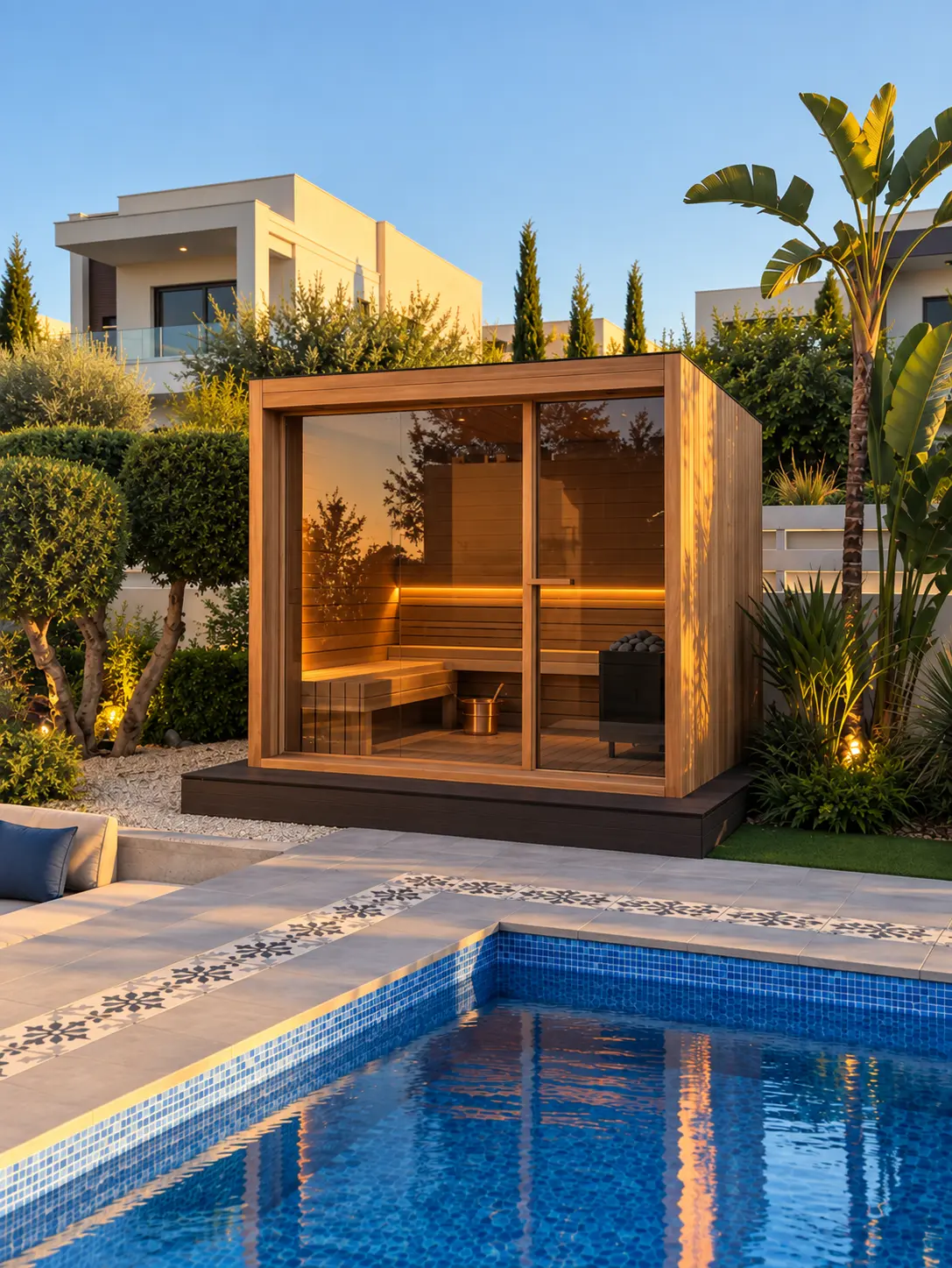 Classic sauna installation — Landscaped garden