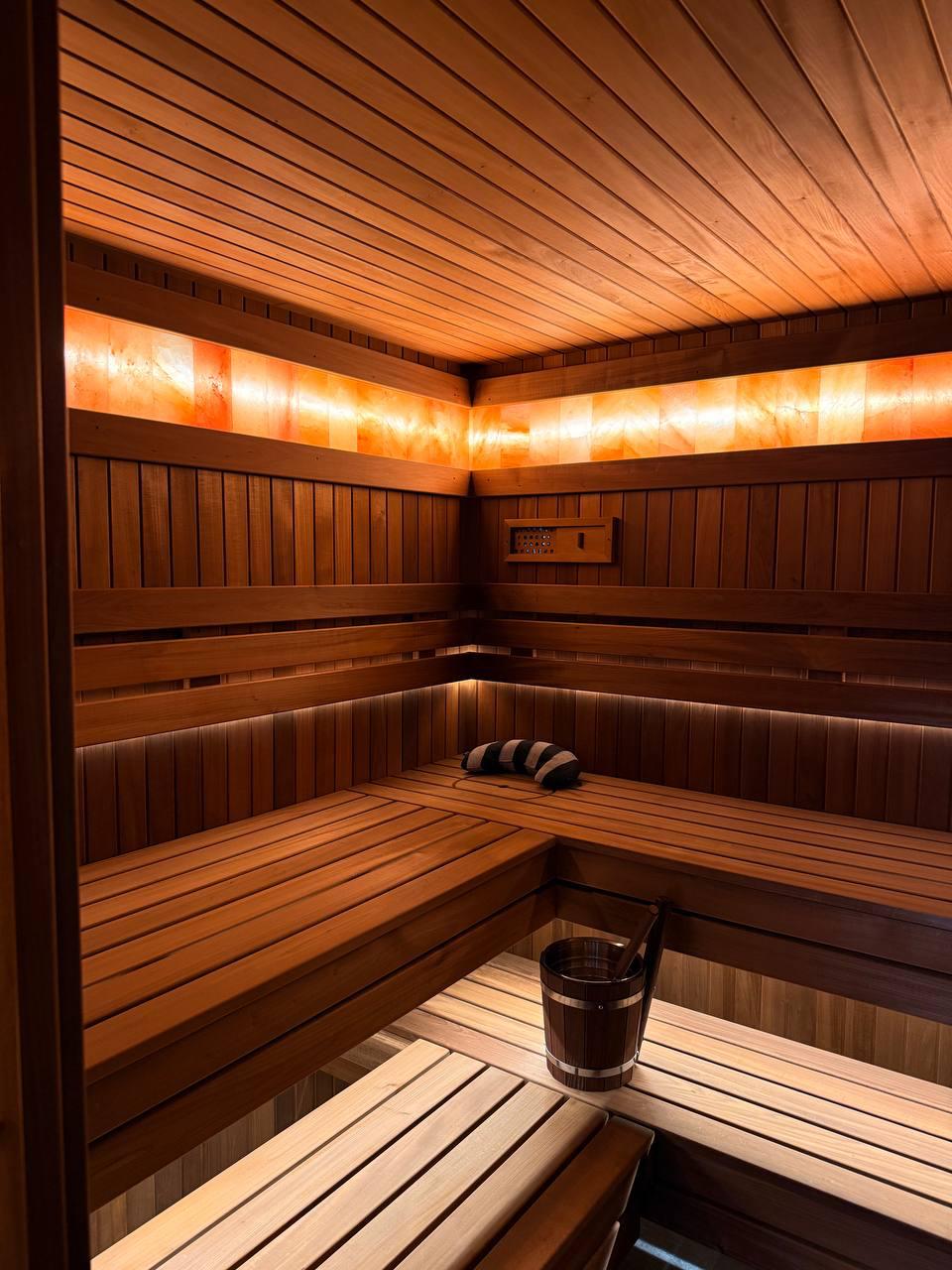 Atelier sauna installation — Himalayan salt wall