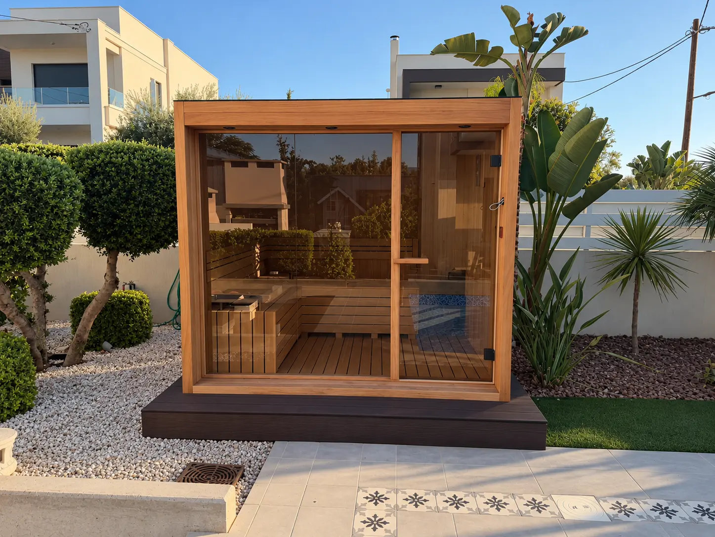 Classic sauna installation — Poolside villa