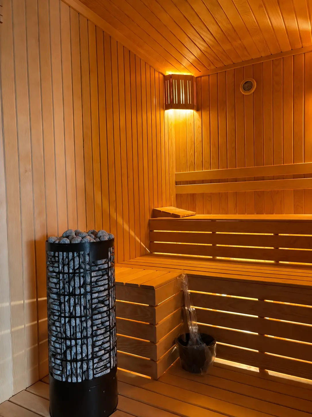 Indoor Sauna sauna installation — Glass front with stone heater